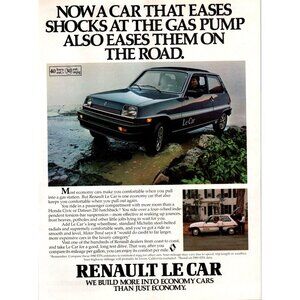 1980 Renault Le Car Hatchback Vintage Print Ad Rain Driveway Family Wall Art